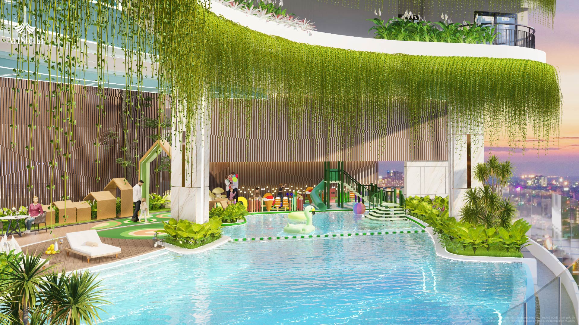 Hồ bơi tràn bờ DT: 700m2