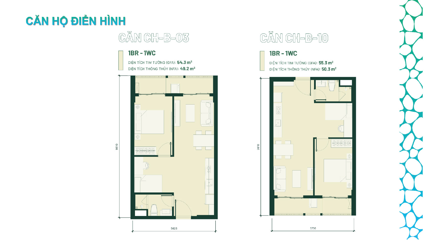 MẶT BẰNG CĂN HỘ 1 PHÒNG NGỦ +1, 1WC